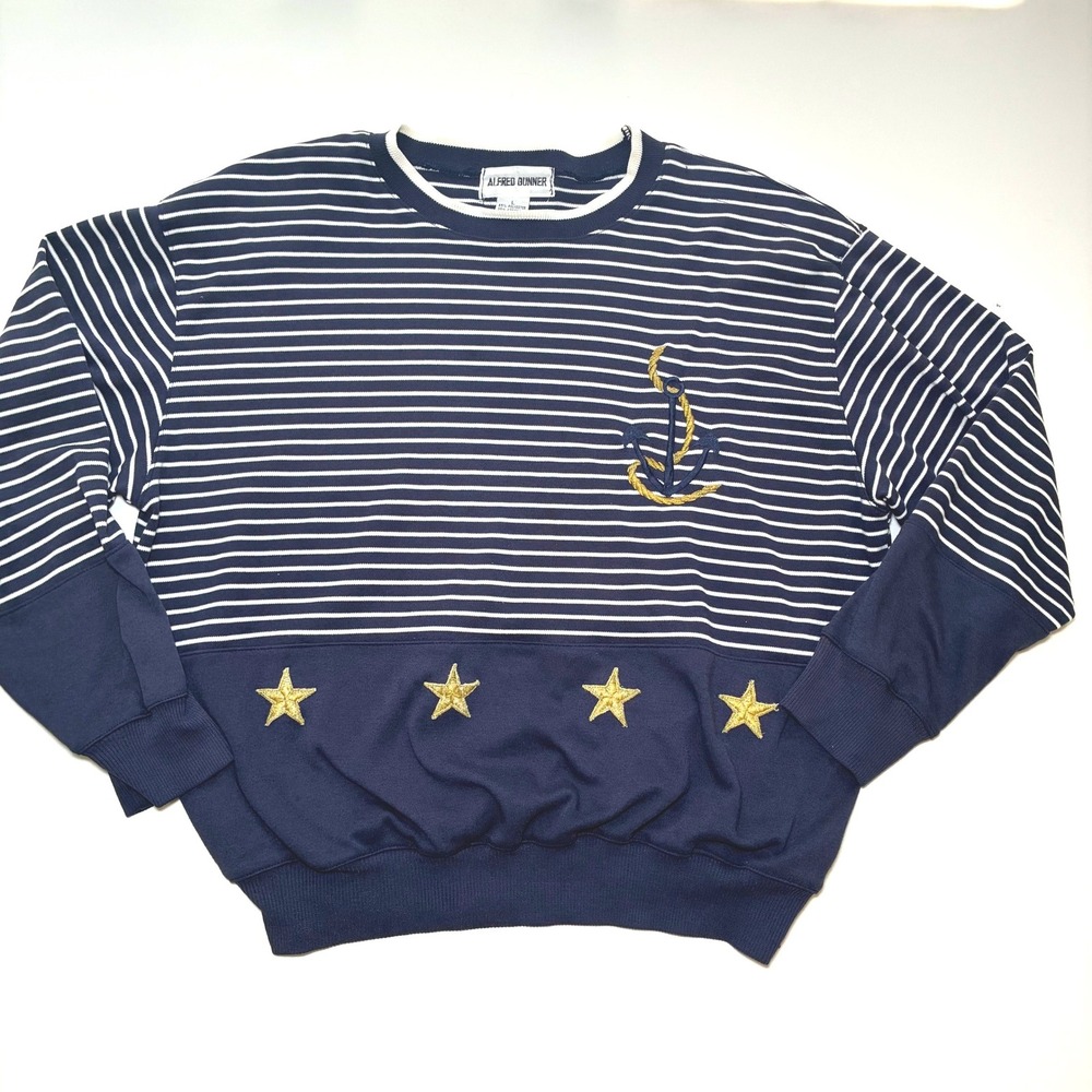 Vintage Nautical Embroidered Crewneck Sweatshirt Womens Large Americana Stars